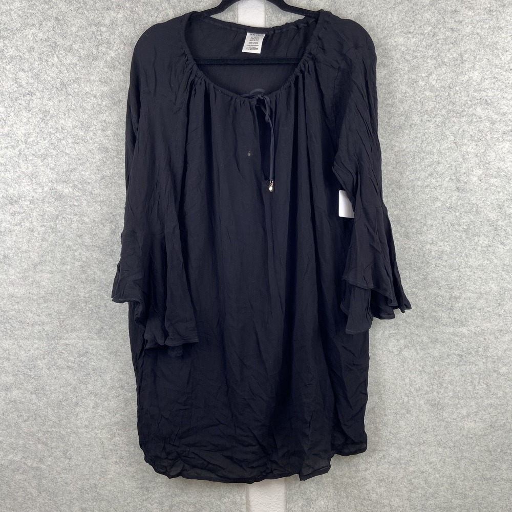 Anne Cole Womens 2XL Black Sheer 3/4 Sleeve Swim Beach Tunic Dress ACSC509